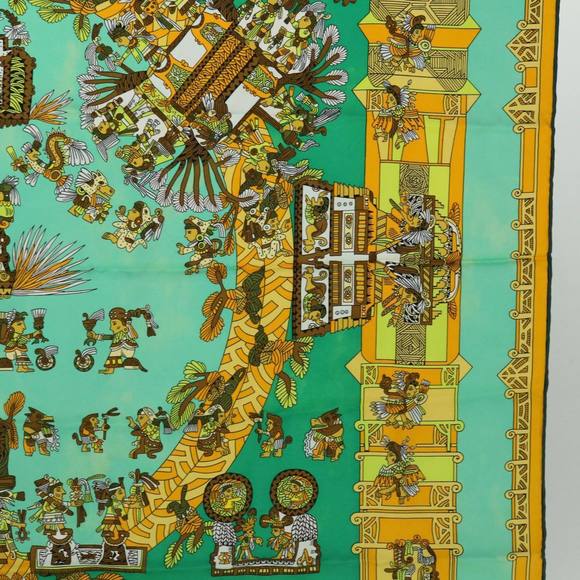 HERMES Carre 90 ASTRES et SOLEILS Scarf Silk Green Auth mr067 - Picture 7 of 16